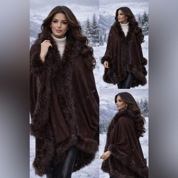Cashmere Silk Fox Fur-Trimmed Women's shawl wrap - Picture 2 of 3